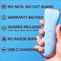 Meridian Body Hair Trimmer for Men & Women, USB-C Rechargeable, Waterproof, Color: Sky (Blue)